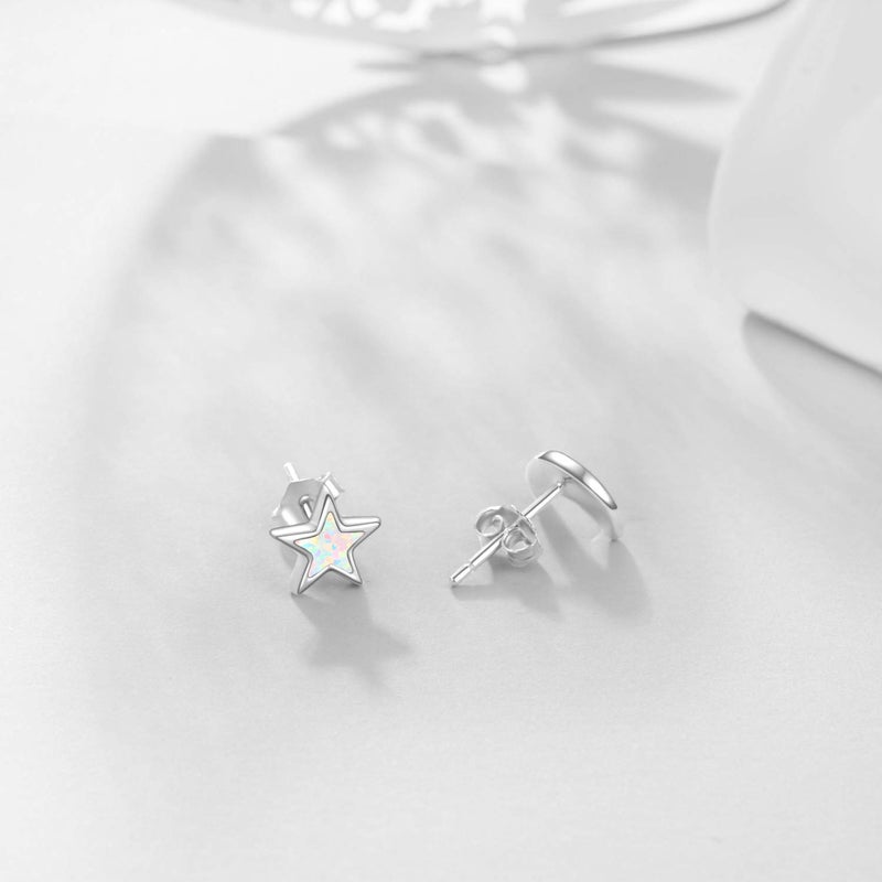 Cuoka Moon and Star Earrings 925 Sterling Silver Opal Celestial Asymmetry Star Moon Stud Earrings for Women Daughter - Image 2